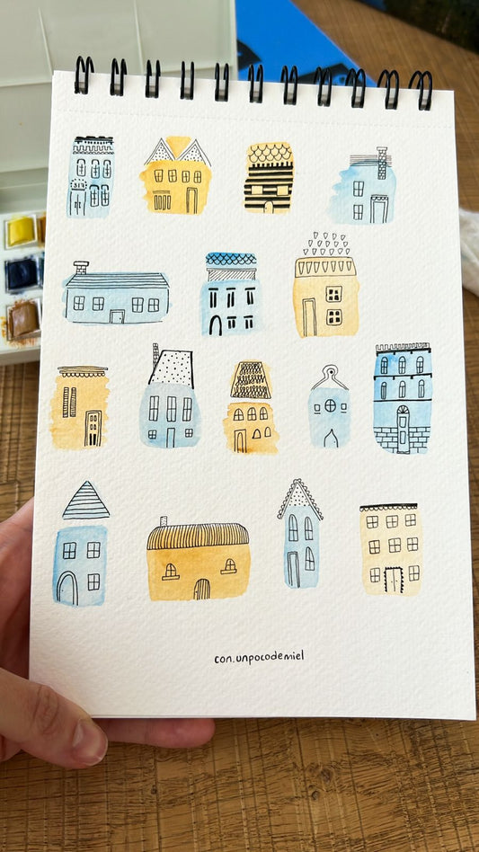 Acuarela de casitas de colores