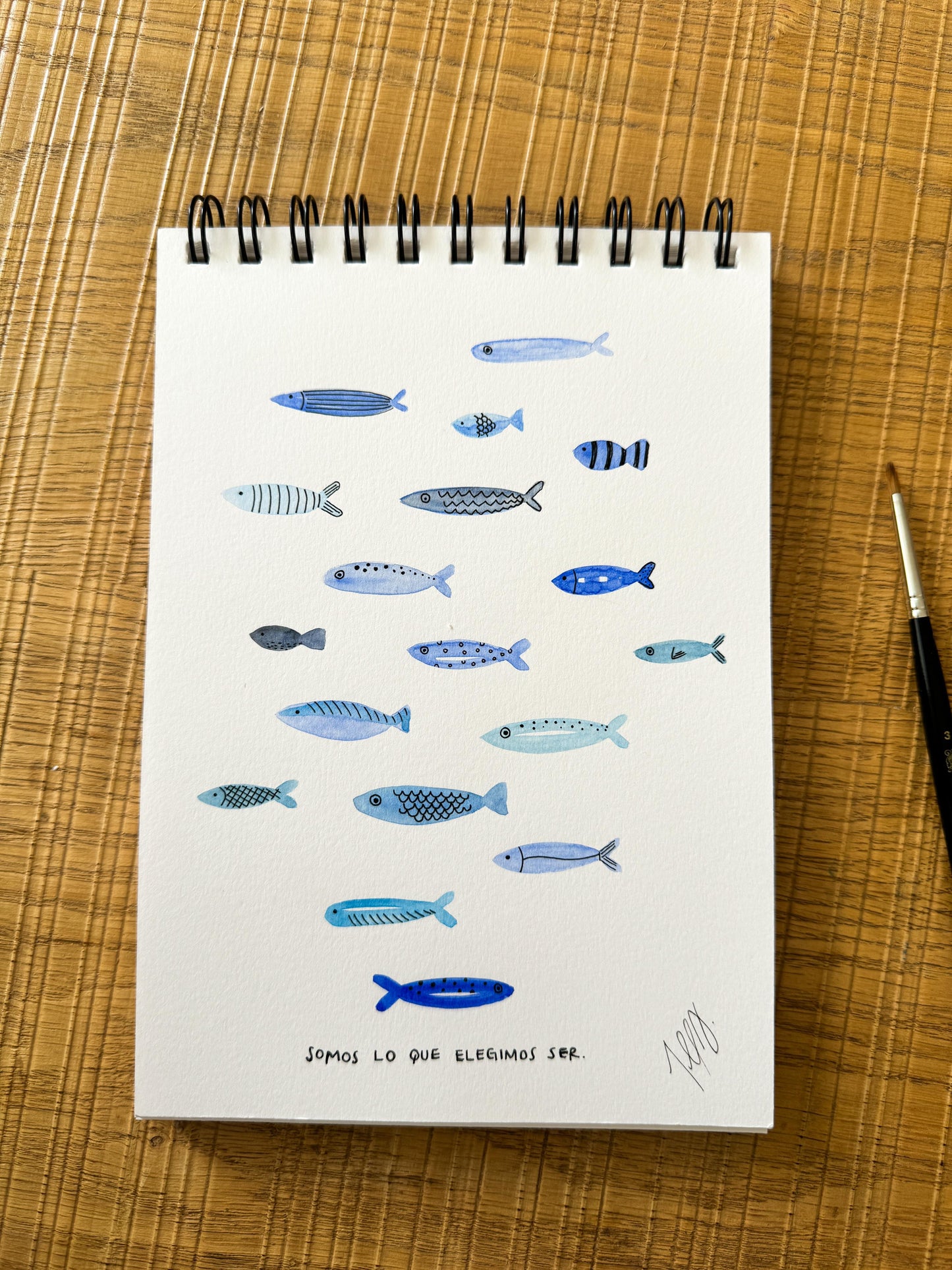 Pescaditos azules - Acuarela | con un poco de miel