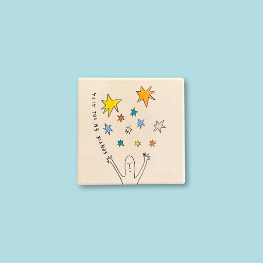 Coaster de cerámica con dibujo de sentir en voz alta