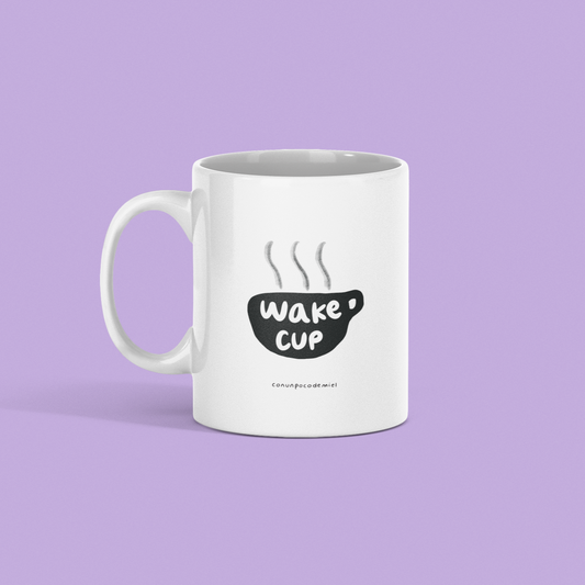 Taza de porcelana con dibujo de Wake Cup