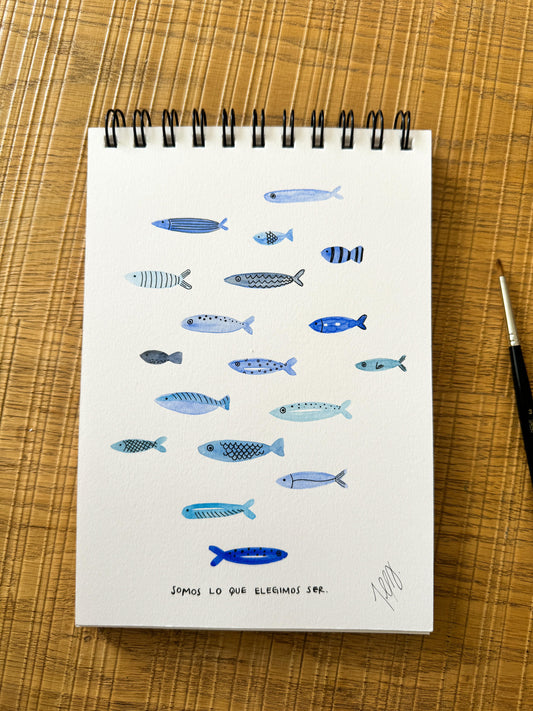 Pescaditos azules - Acuarela | con un poco de miel