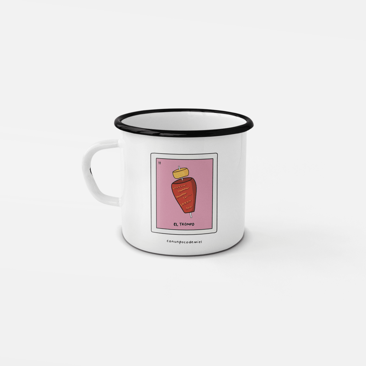Taza de peltre Lotería Mexicana – El Trompo y la Chancla - Taza de peltre | con un poco de miel