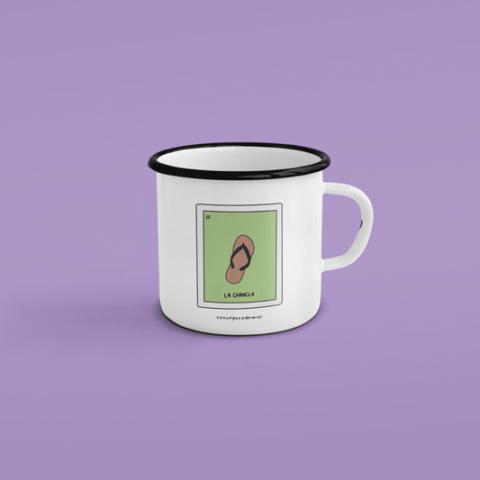 Taza de peltre Lotería Mexicana – El Trompo y la Chancla - Taza de peltre | con un poco de miel